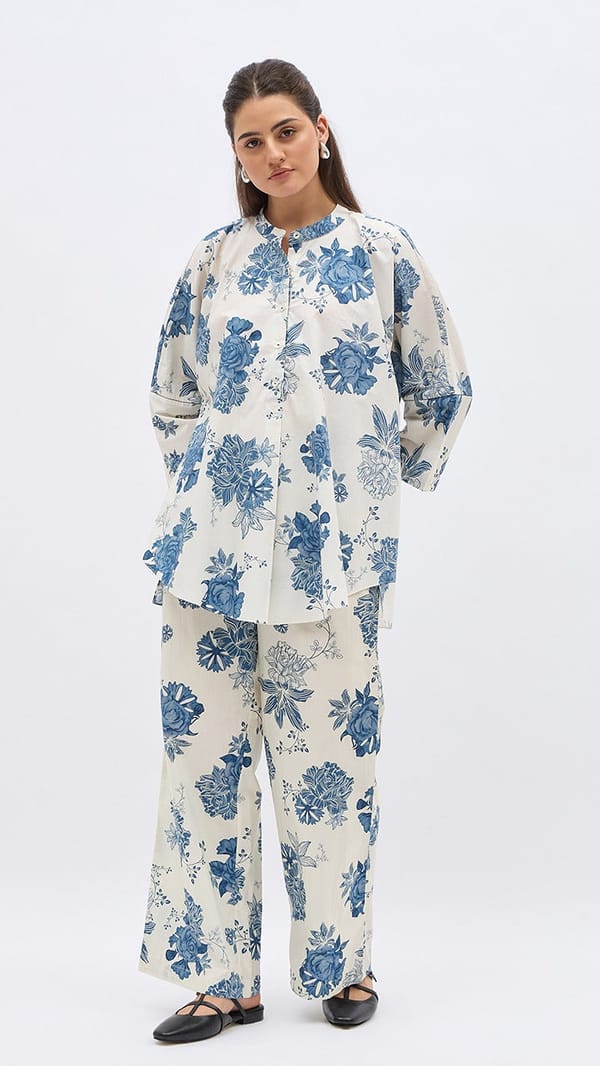 Blue Flower Lime Jaal Namah Tunic — SHIVANI BHARGAVA