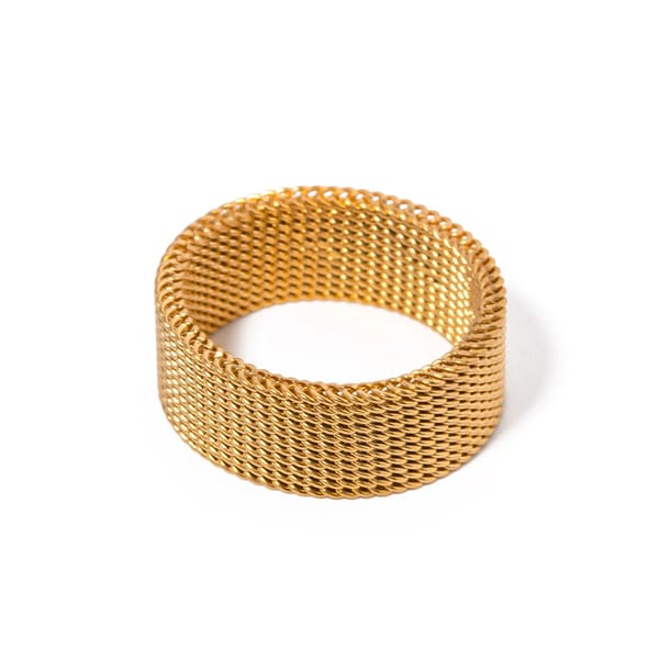 18K Gold Plated 8mm Wide Mesh Finger Ring — Cao Jewellery