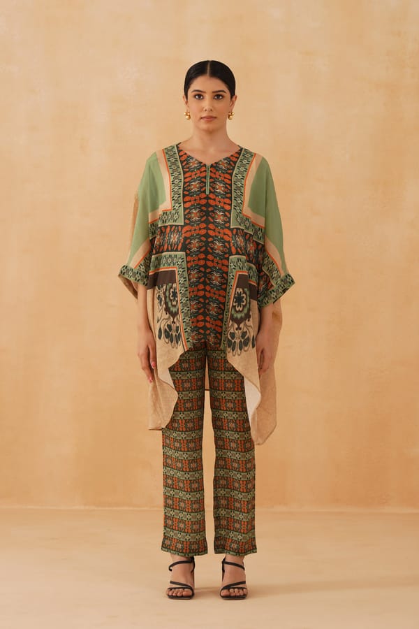 Multicolor Printed Kaftan Top and Pants Co-ord Set — NEETIKA CHOPRA
