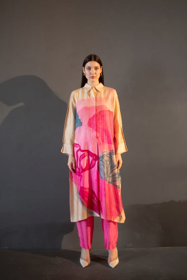 Yellow & Pink Long Straight Kurta Set — CLOS