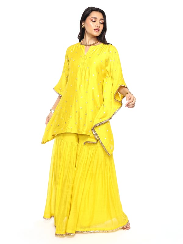 Mustard Short Kaftan And Garara Set — KOMAL SHAH