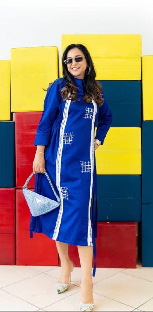 Indigo Blue Grid Dress — Puja Agarwal