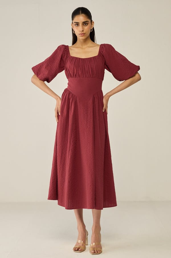 Burgundy Midi Dress — Move About Effortlessly
