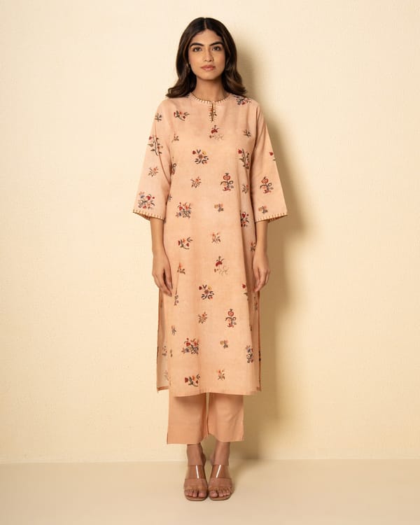 Soft Salmon Cotton Floral Digital Print Kurta Set (Set of 2) — Kameez