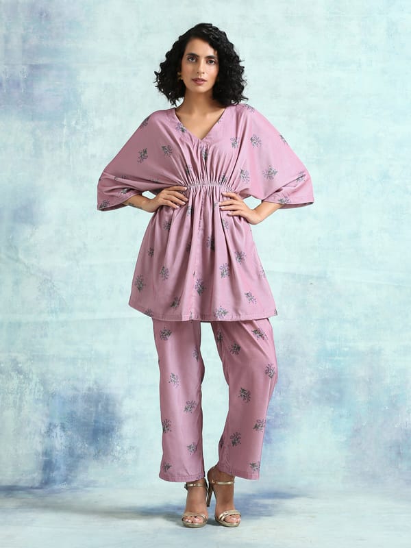 Light Mauve Printed Velvet Co-Ord Set — Truebrowns