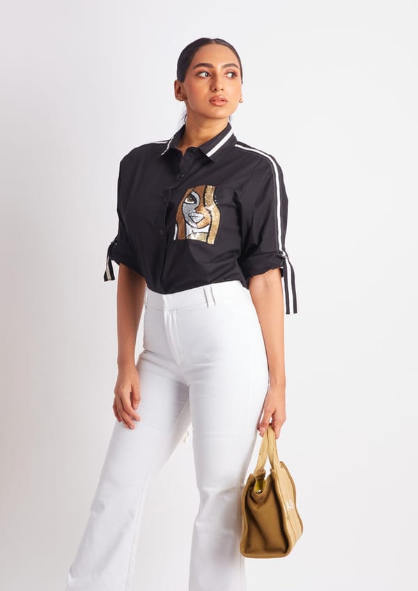 Black Shirt with Embroidered Pocket — Richa Goenka