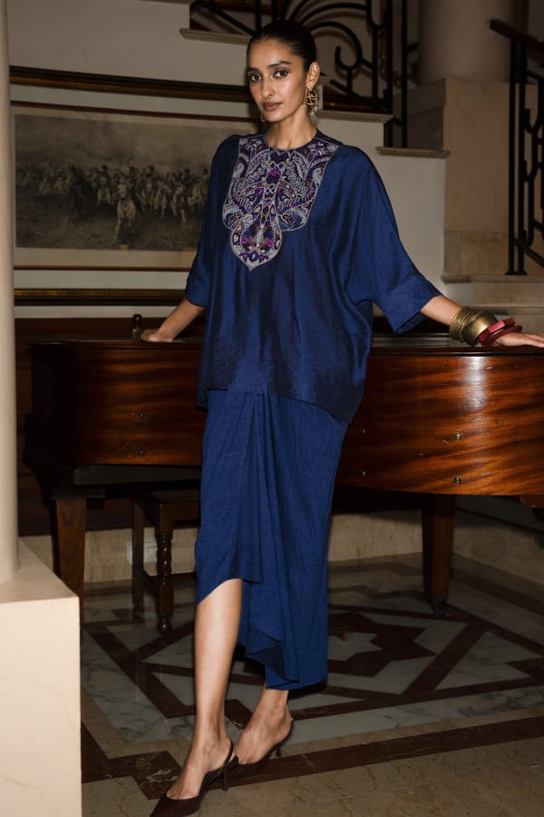Embroidered Textured Boxy Top & Textured Drape — Dash and Dot