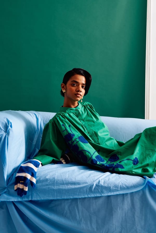 Emerald Anti-Fit Mini Shirt Dress with Floral Applique — Ofrida