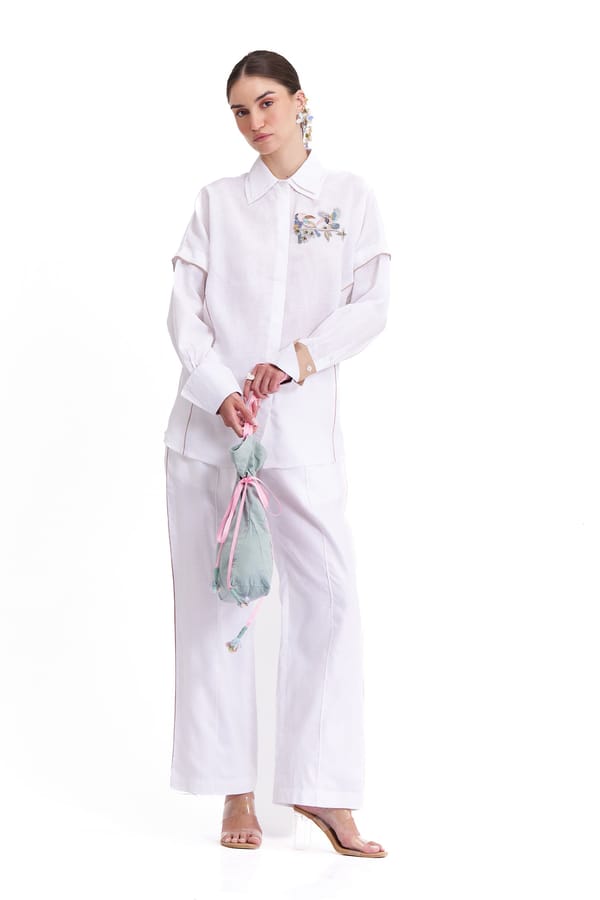 White Cotton Linen Shirt and Trousers Co-ord Set — Our Love