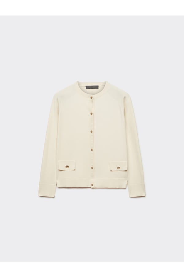 Cacha Beige Round Neck Button-Front Cardigan — ELENA MIRO