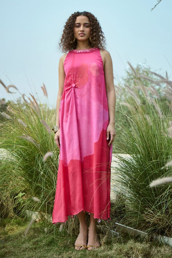 Pink Ombre Printed Sleeveless Maxi Dress — Basil Leaf