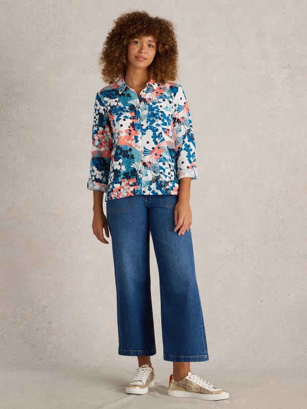 Ivory Abstract Print Organic Cotton Button-Down Shirt — White Stuff