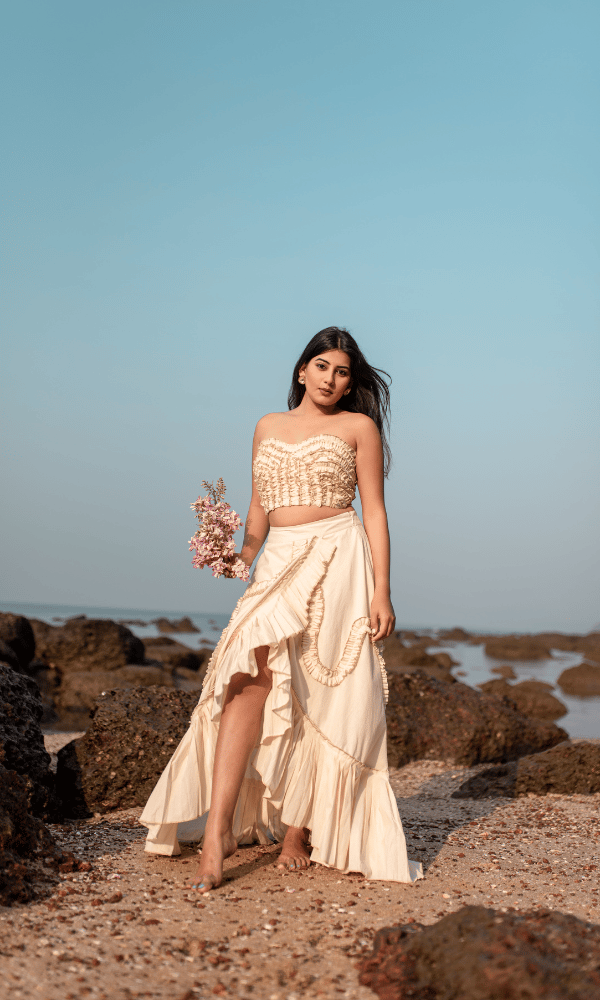 Ivory Smocked Bandeau and Wrap Maxi Skirt Co-ord Set — Gotta Kinari