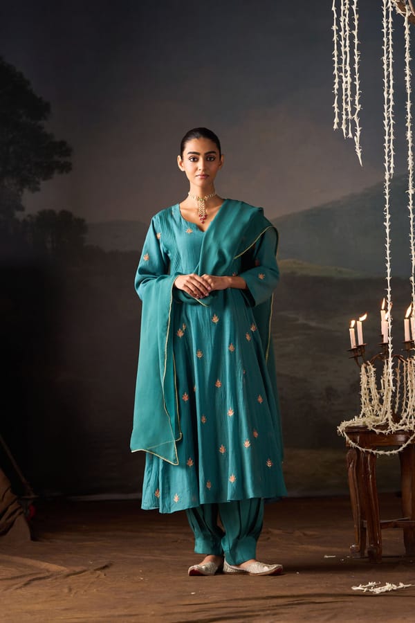 Teal Booti Embroidered Anarkali Set with Dupatta — Truly SMA