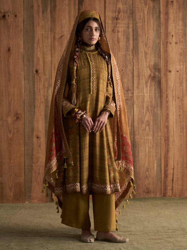Green Printed A-Line Kurta Set with Dupatta — SAUNDH
