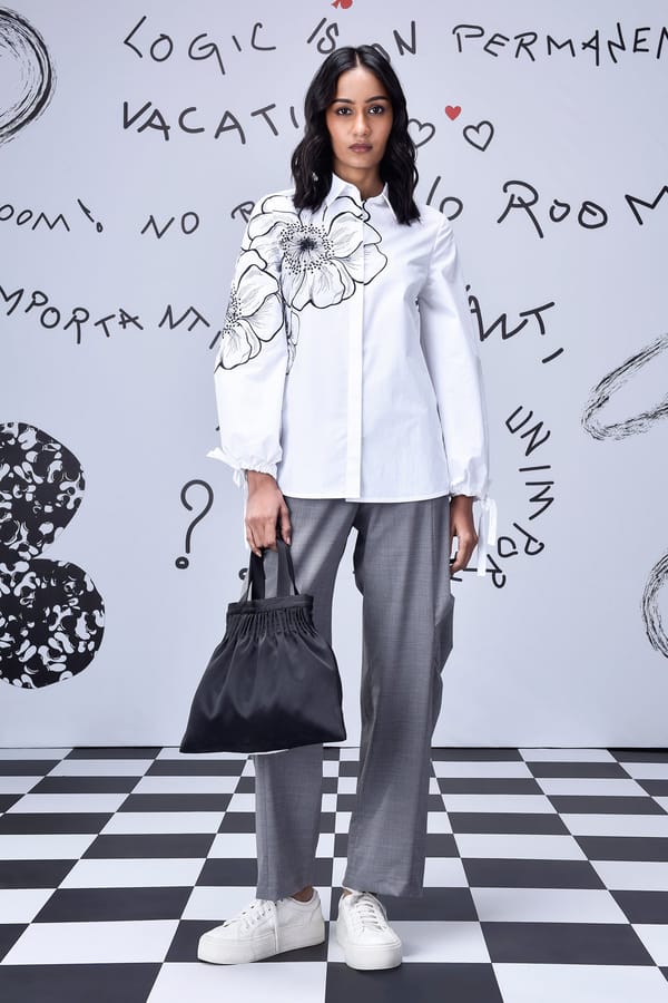 White Cotton Poplin Shirt with Oversized Floral Print — Genes Lecoanet Hemant