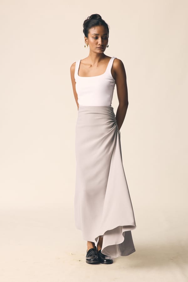 Grey High-Waist Asymmetrical Draped Maxi Skirt — Unrush