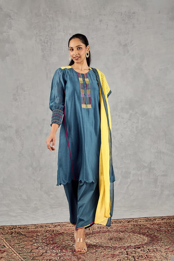 Blue Bead Embroidery Kurta Set — SHIVANI BHARGAVA