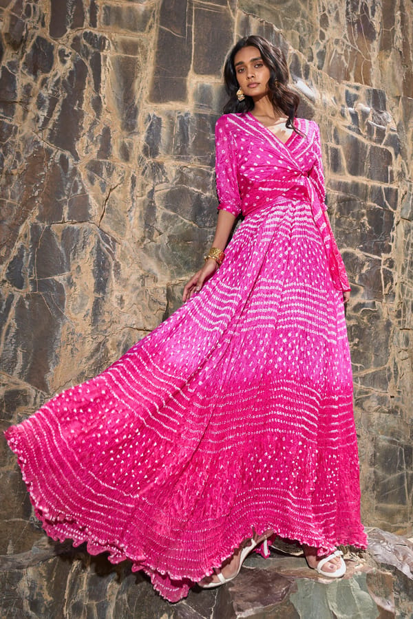 Fuchsia Bandhani Ombre Flared Maxi Skirt — Dash and Dot