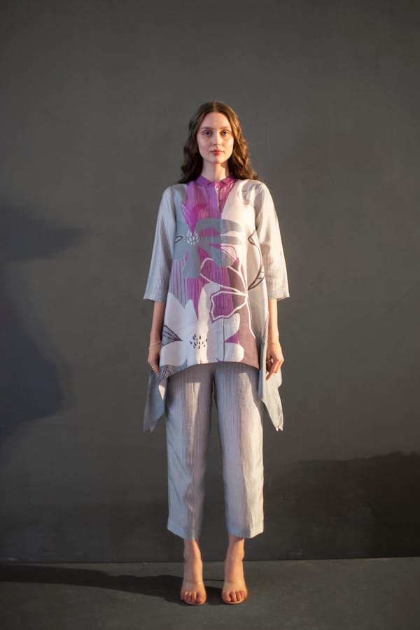 Grey & Purple Short Kaftan Tail Set — CLOS