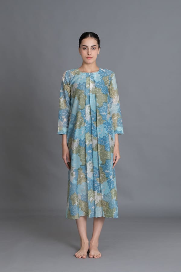Ocean Blue Floral Print Dress — Khat