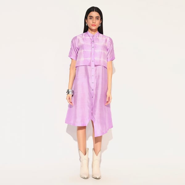 Lavender Pink Shibori Asymmetrical Midi Shirtdress — Linetribe