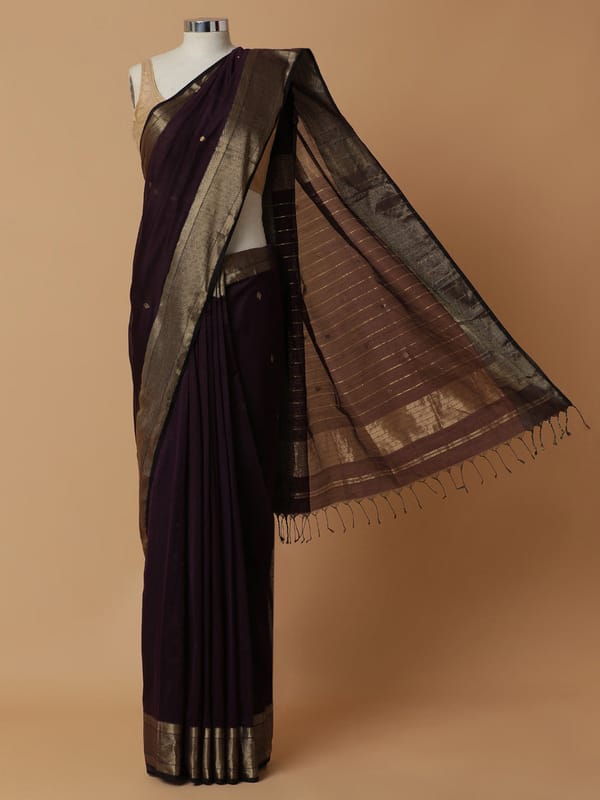 Maheshwari Cotton Silk Deep Violet Woven Diamond — BINKS