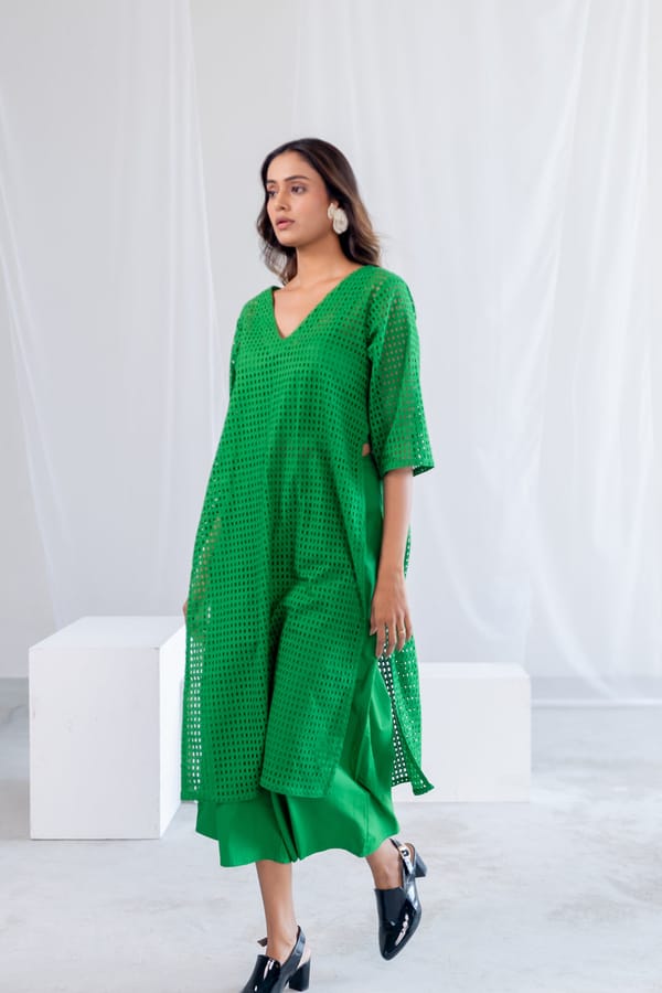 Emerald Eyelet Kurta — Silai studio