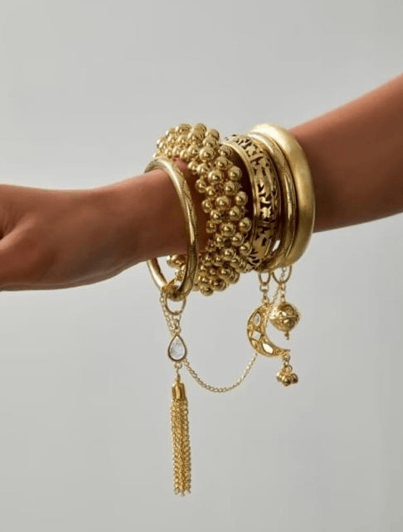 Gold Bangles Set Of5 And Bracelet With Metals — Ritika Sachdeva