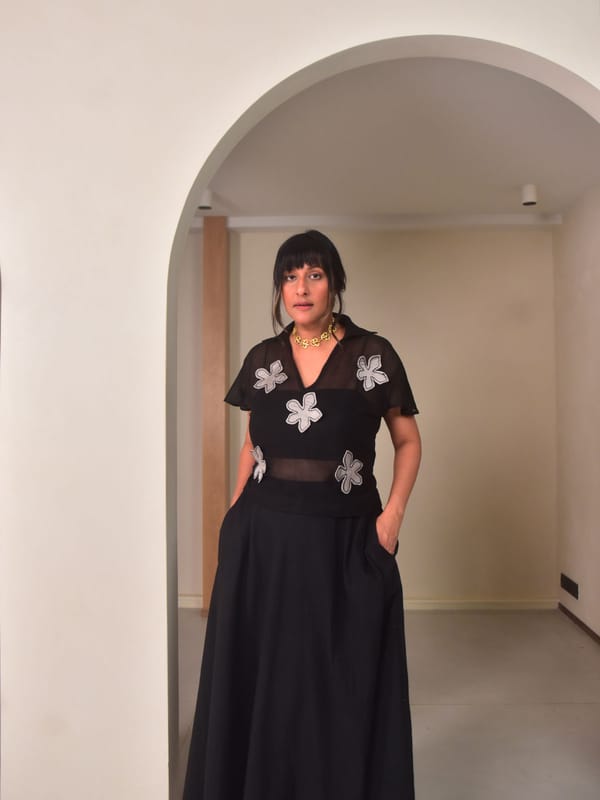 Black Cotton Net Applique Crop Top with Back Tie-Ups — Why So Blue