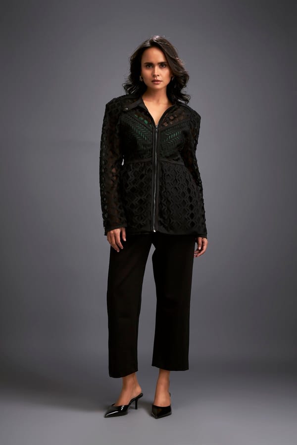 Semi-Sheer Geometric Cutout Jacket — Deepika Arora