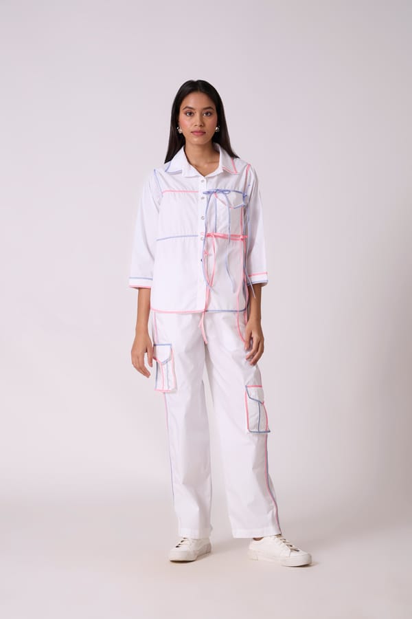 Bright White Relaxed-Fit Shirt with Contrast Tape Detail — 63East