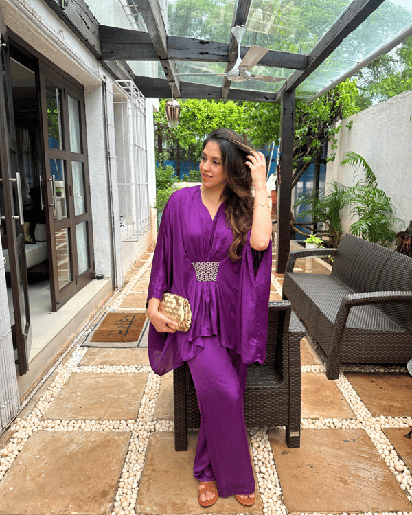 Purple Braided Kaftan and Wide-Leg Pants Co-ord Set — Neora