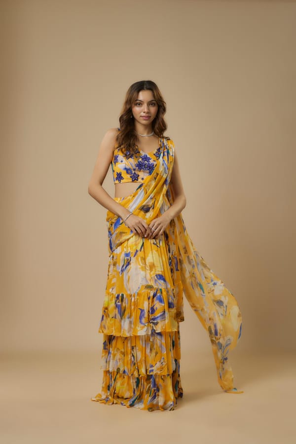 Yellow Drape Saree — EWOKE STUDIO