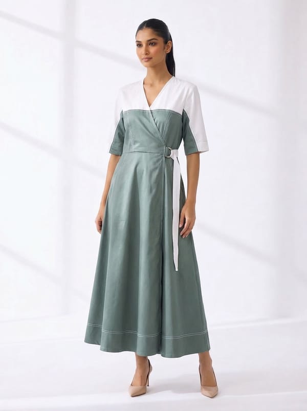 White and Military Green Colorblock Wrap Jumpsuit — Escape By Aishwarya