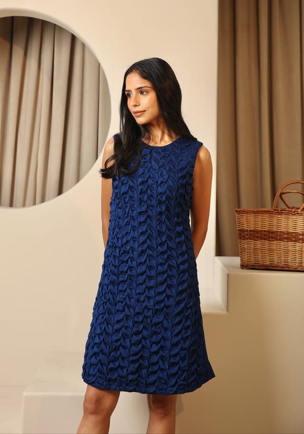 Navy Smocked Mini Shift Dress — MANVI DAGA STUDIO