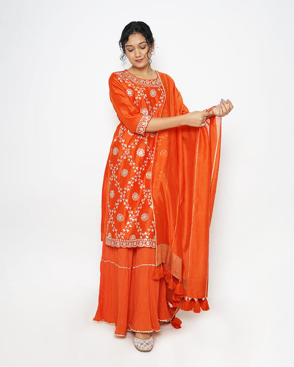 Coral Paradise Gota Work Chanderi Suit Set — Kameez