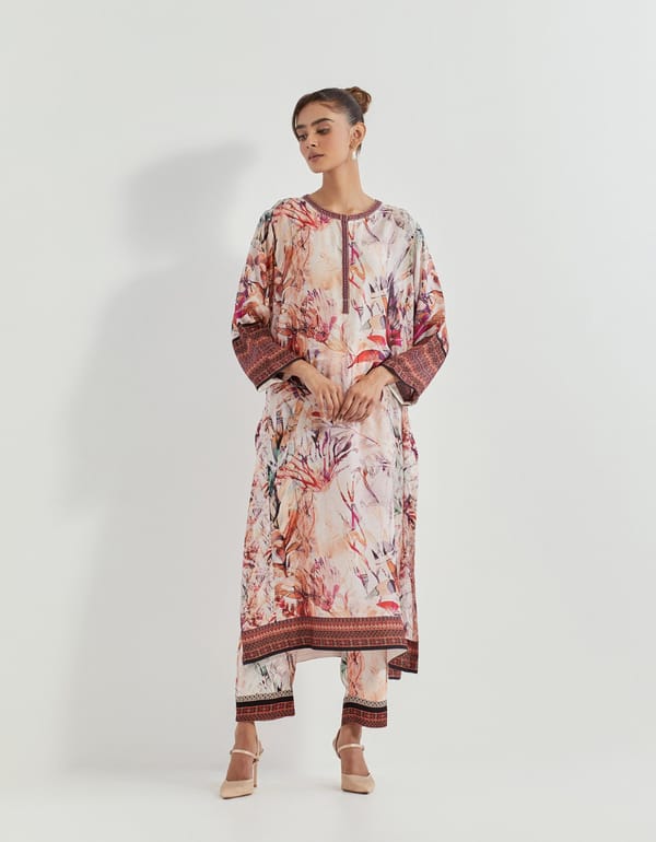 Pink Printed Straight Kurta Set with Pants — Kavita Bhartia