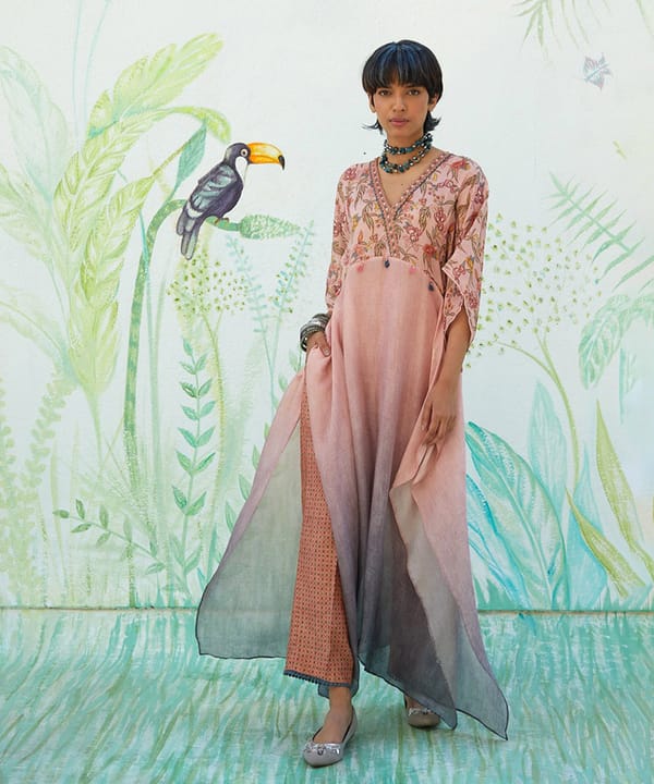 Pink Ombre Chiffon Handkerchief Hem Kurta Set — Basil Leaf