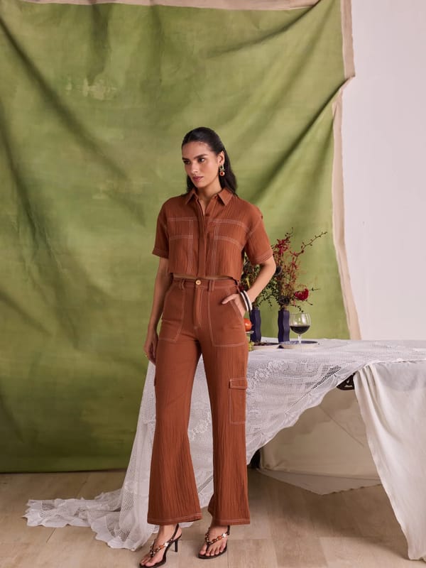 Brown High-Rise Wide-Leg Cargo Trousers — Style Island