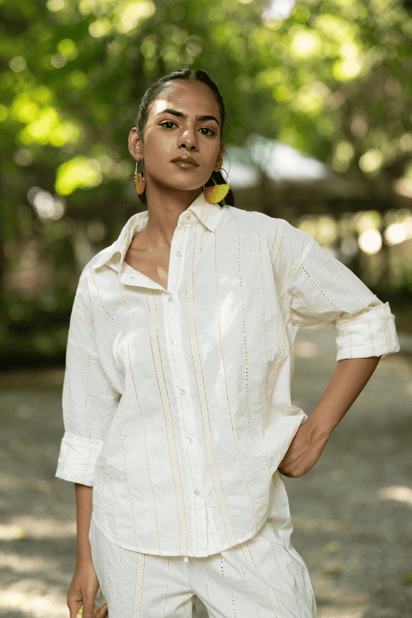 Cream Cutwork Button-Down Shirt — BEACHBUM