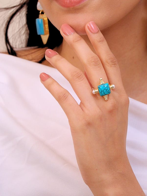 Parizad Turquoise Ring 18K Gold Plated — Viana Jewels