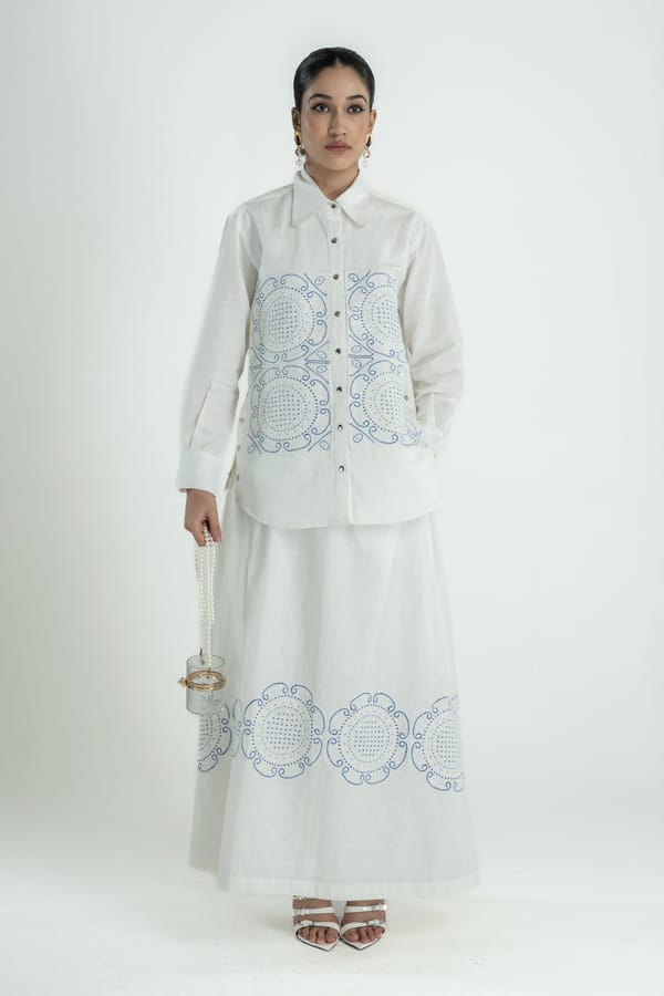 White Embroidered Shirt and Maxi Skirt Co-ord Set — Our Love