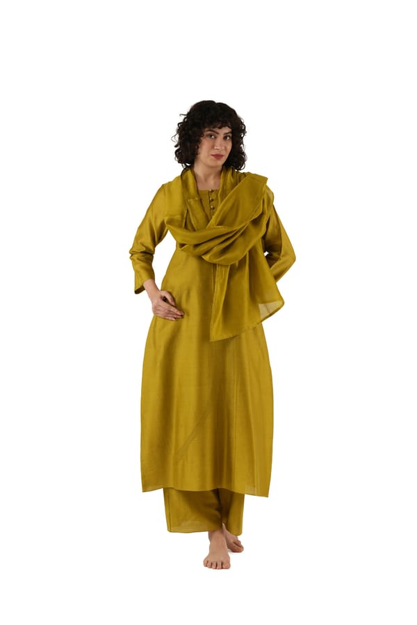 Olive Green Solid Straight Kurta Co-ord — Khat