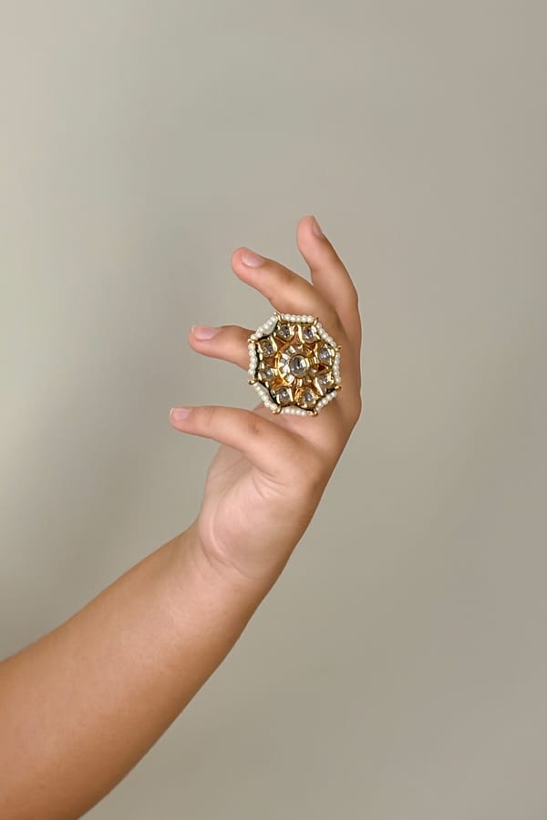 Kundan Octagon Cocktail Ring — Beauty Spot Jewellery