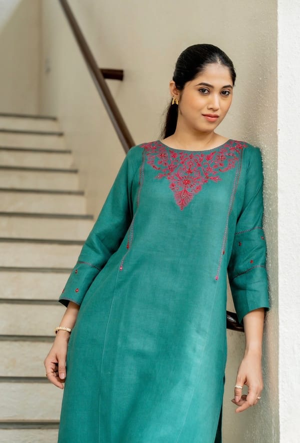 Teal Green Linen Pair — SIARA WOMEN