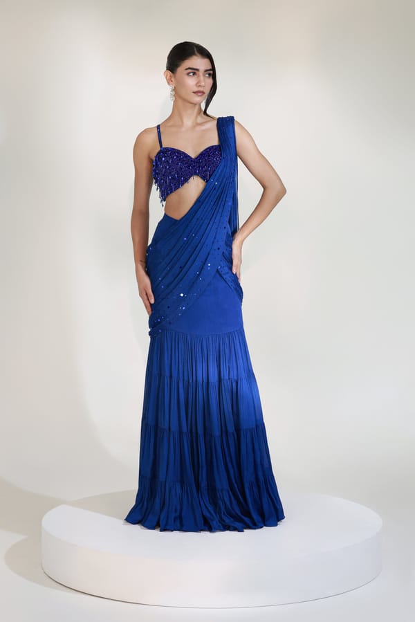 Blue Bolt Drape Skirt Set — LIBAS CAFE