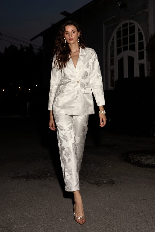 White Floral Brocade Tailored Blazer with Single Button — Dash and Dot