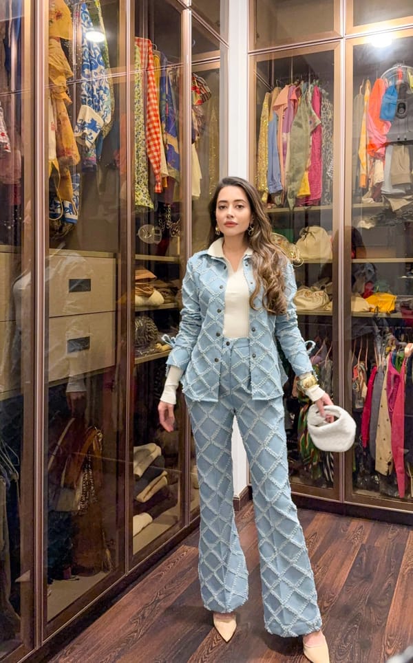 Blue Textured Denim Shirt and Wide-Leg Trouser Co-ord Set — Armoire