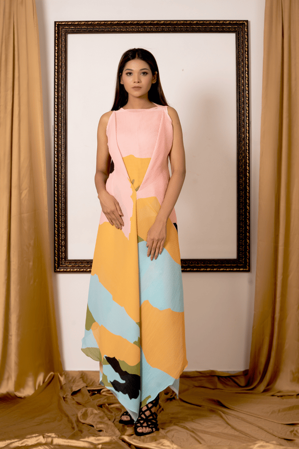 Pink Abstract Printed Drape Top and Wide-Leg Pant Co-ord Set — PREETI MEHTA